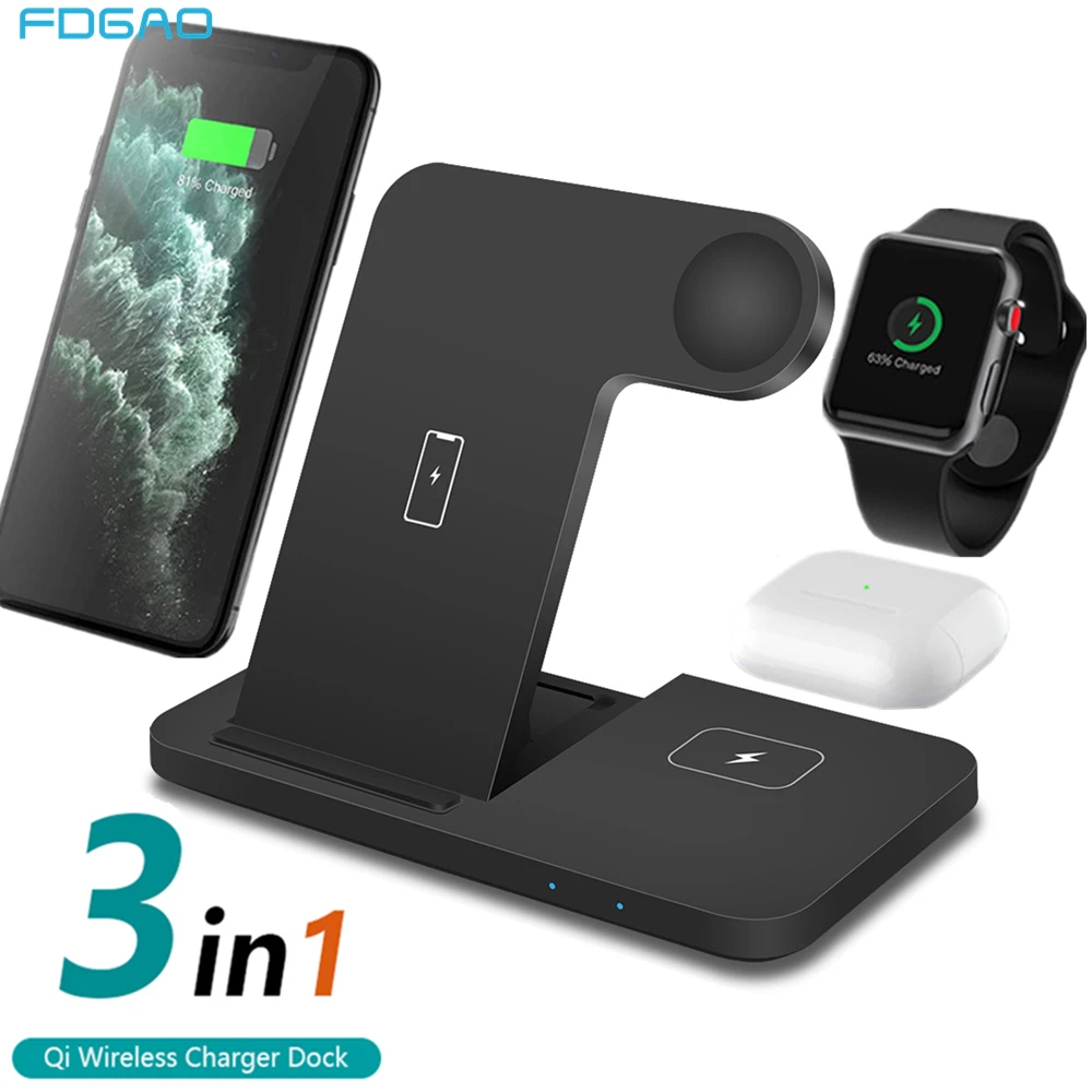 FDGAO 15W  3 in 1 Wireless Charger Dock Station For iPhone 12 11 XS XR X 8 Apple Watch 6 SE 5 4 AirPods Pro Qi Fast Charging Pad