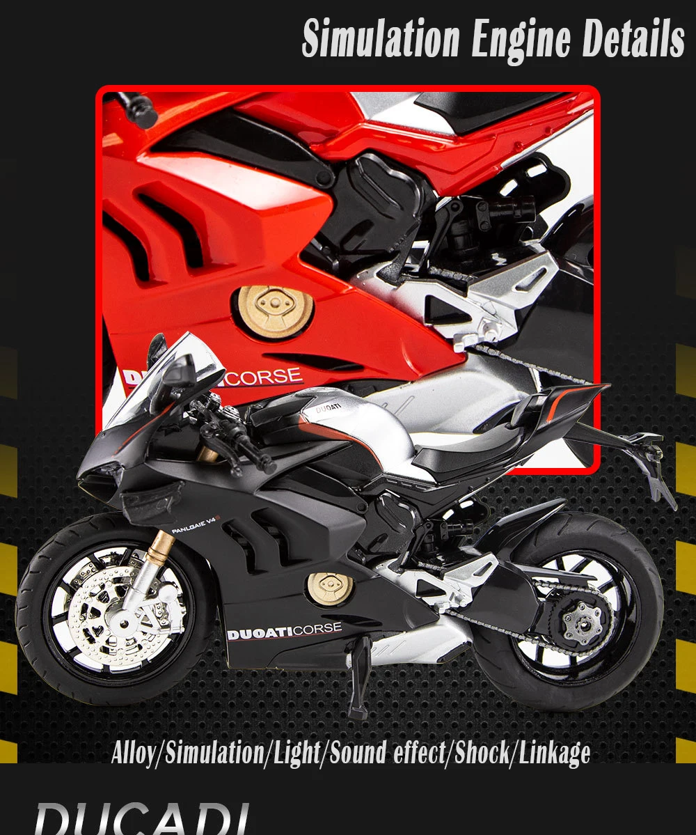 Ducati V4S Motorcycle Model Iocomotive Toy With Light Simulation Children'S Diecast Toy Car Christmas Gift Car Decoration