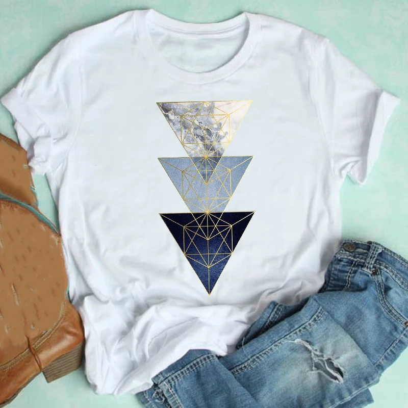 Women Short Sleeve Cute Geometric Aesthetic Trend Casual 90s Style Fashion Clothes Print Tshirt Female Tee Top Graphic T shirt