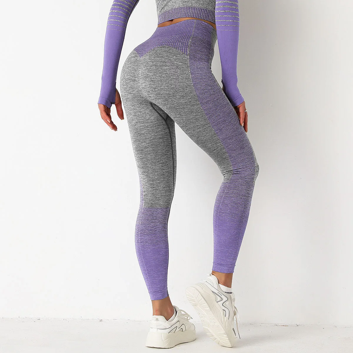 Athletic Contour Outfits Ombre Striped Long Sleeve Seamless 2 Piece Set Yoga Leggings Sport Womens Fitness Gym Clothes Tracksuit Athletic Contour Outfits Ombre Striped Long Sleeve Seamless 2 Piece Set Yoga Leggings Sport Womens Fitness Gym Clothes Tracksuit