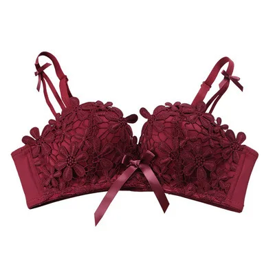 High Quality Womens Panties Bra Set Korean Romantic Cherry Blossom Embroidery Lace Bra Set Push Up Chest Hip Panty Wire Free - Цвет: 3 suit