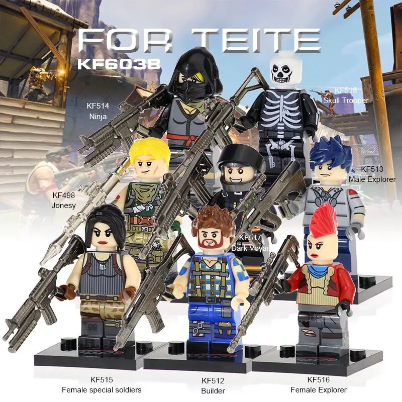 

KF6038 Game Battle Royale Famale Special Soldires Builder With Real Metal Weapon Action Figure Building Blocks For Children Toys