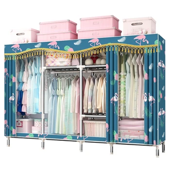 

Oversized all steel frame simple wardrobe thick fabric closet steel tube bold reinforcement double rental bedroom cabinet