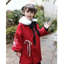 Традиционный китайский стиль; зимние хлопковые длинные куртки для девочек; дизайн с вышивкой лотоса; утепленные шерстяные куртки для девочек; ZL273