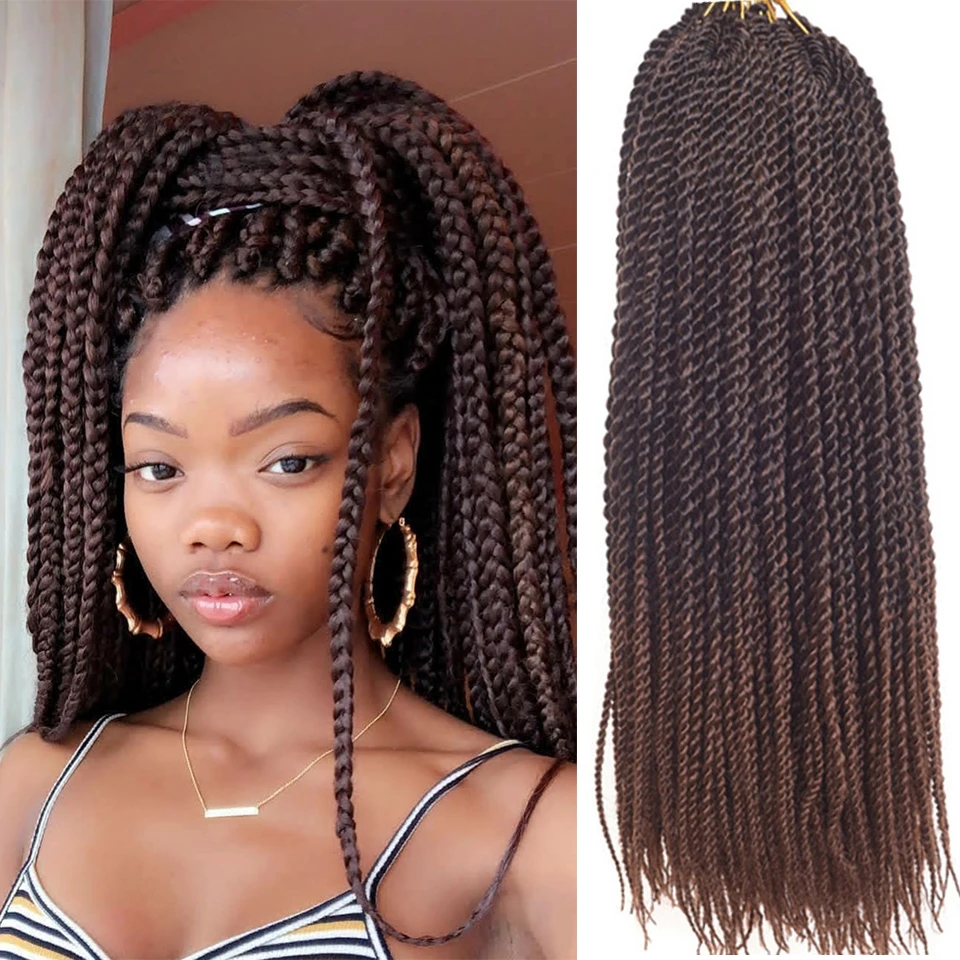 Синтетические Сенегальские скрученные вязанные крючком косички плетеные волосы накладные волосы с кромками для черных и коричневых женщин 30 корней Повседневные Вечерние