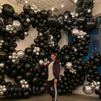 

344pcs Balloons Garland Kit Chrome Sliver Black 4D Silver Balloon Arch Birthday Wedding Anniversary Party Decor Background Wall