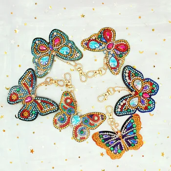 

New DIY Key Full Drill Diamond Painting Butterfly Animal Cartoon Keychain Double Sided Ornaments Children's Gift