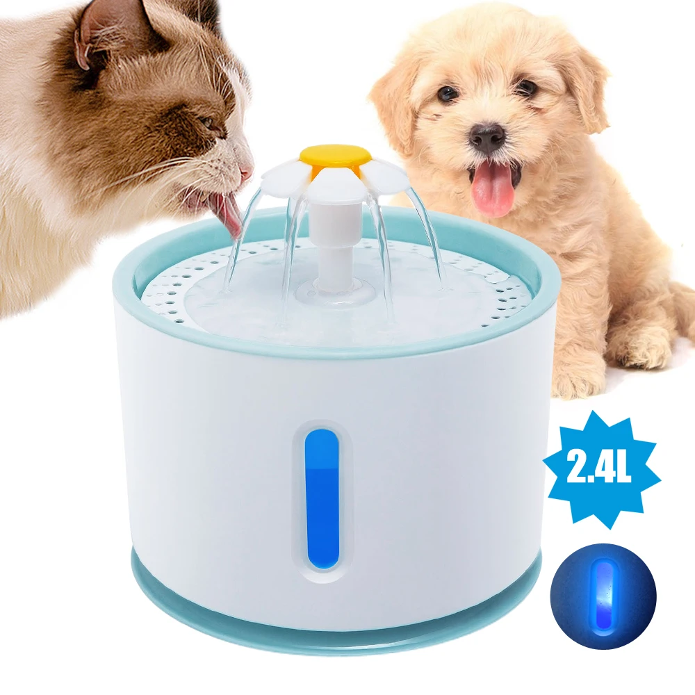 Automatic Pet Cat Water Fountain LED Electric USB Dog Cat Pet Mute Drinker Feeder Bowl 2.4L Pet Drinking Fountain Dispenser