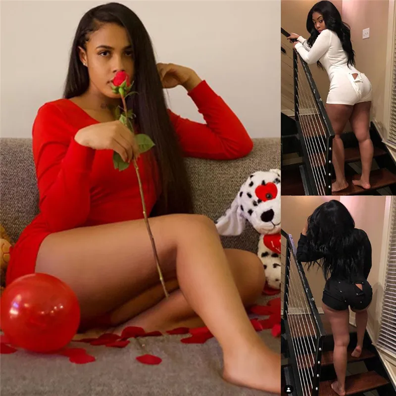 Sexy Women Ladies Bodycon Romper Jumpsuit Sleepwear Home Wear V-neck Boduycon Button Long Sleeve Leotard Playsuit Bodysuit 2019