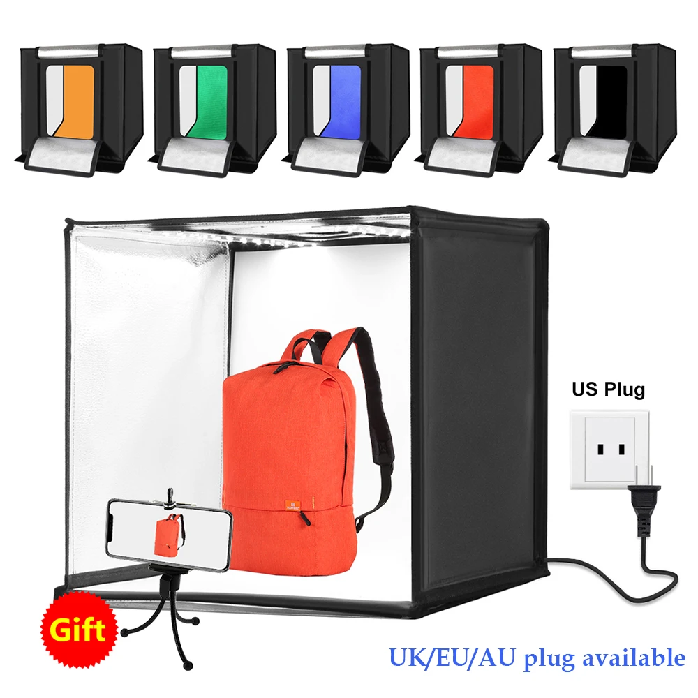 

60*60cm 24 inch Portable Photo Studio Box Photography Softbox 60W White Lighting Studio Shooting Tent Box Kits 6 Color Backdrops