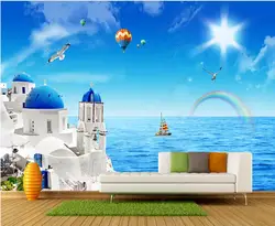 custom mural Photo wallpaper on the wall Aegean villa balcony view living room home decor 3d wallpaper for the bedroom wall