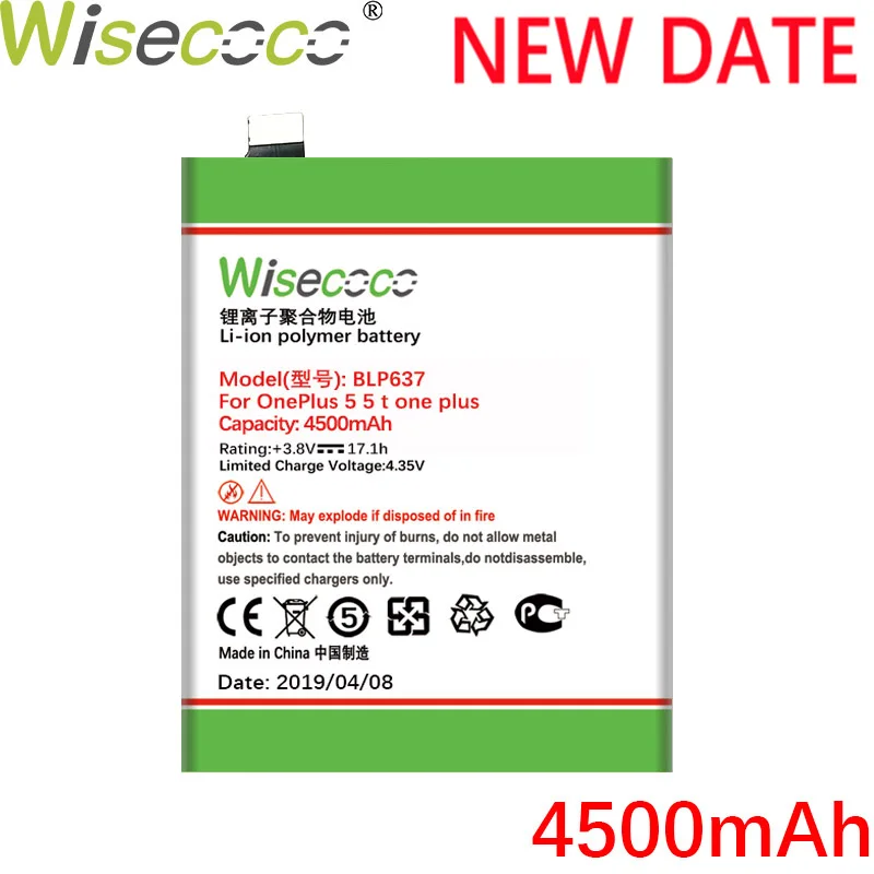 

Wisecoco BLP637 4500mAh For One Plus 5 One Plus 5 Oneplus 5 Five In Stock Latest Produce High quality battery+Tracking number