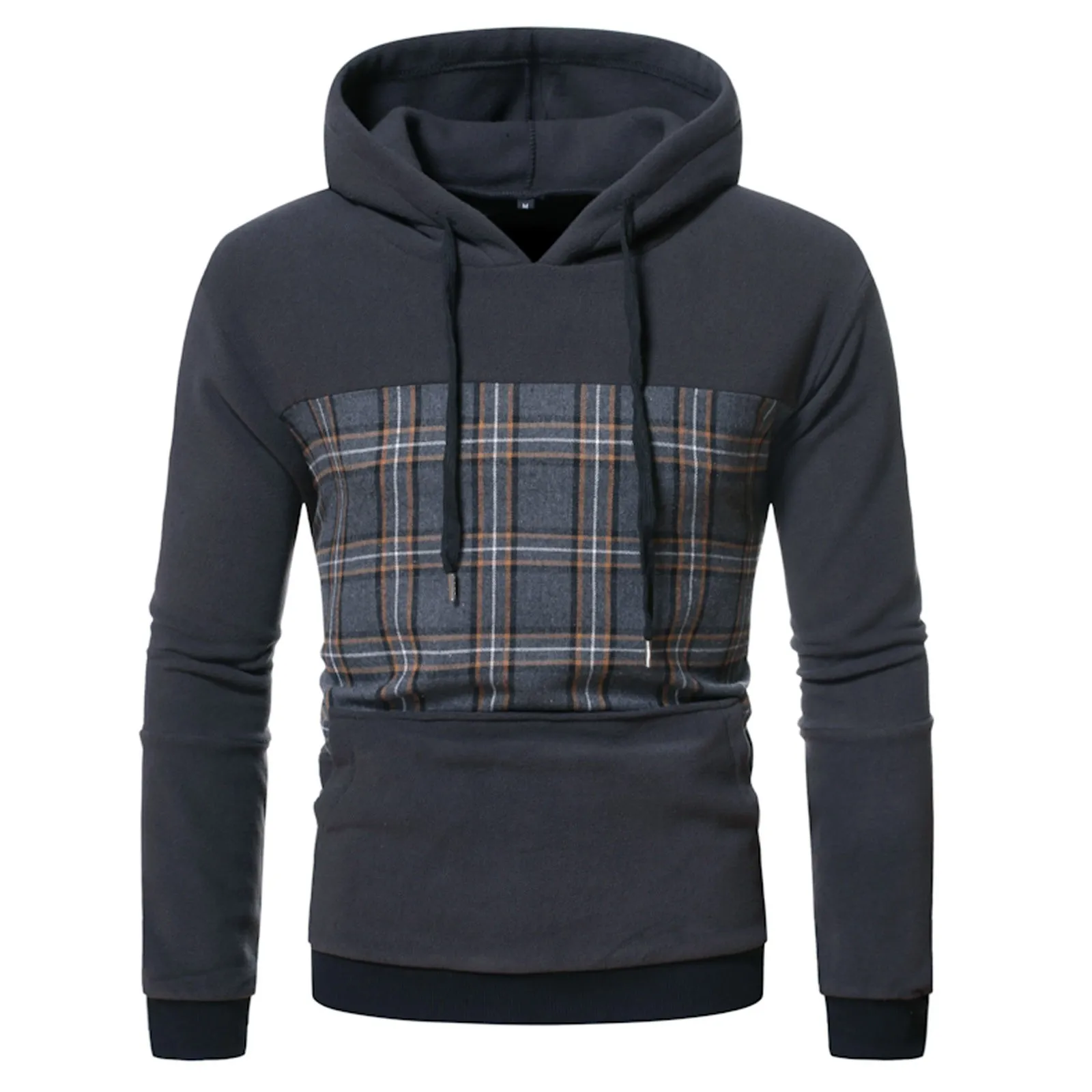 Harajuku Men Hoodies Streetwear Men's Casual Hoodie Color Block Checked Pullover Hooded Sweatshirt Hip Hop Loose Hoodies #01 1