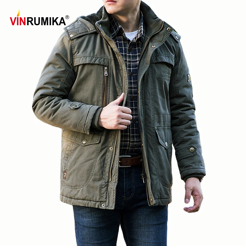

2022 Winter Men's Thick Fleece Military Casual Style Khaki Jacket Coat Man 100% Cotton Black Blue Thicken Jackets Coats 4XL 5XL