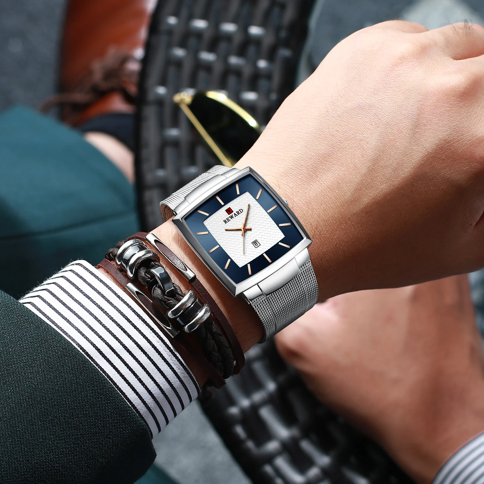 Мужские часы лучший бренд класса люкс синие мужские часы из нержавеющей стали с сетчатым ремешком водонепроницаемые часы Япония движение кварцевые наручные часы