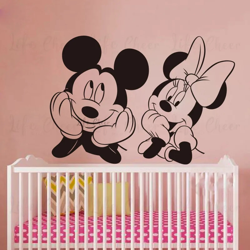 Disney Minnie Mickey Mouse Wall Stickers Kids Bedroom Decoration Lovely Mickey Friends Wall Decal Beauty Minnie Poster Mural