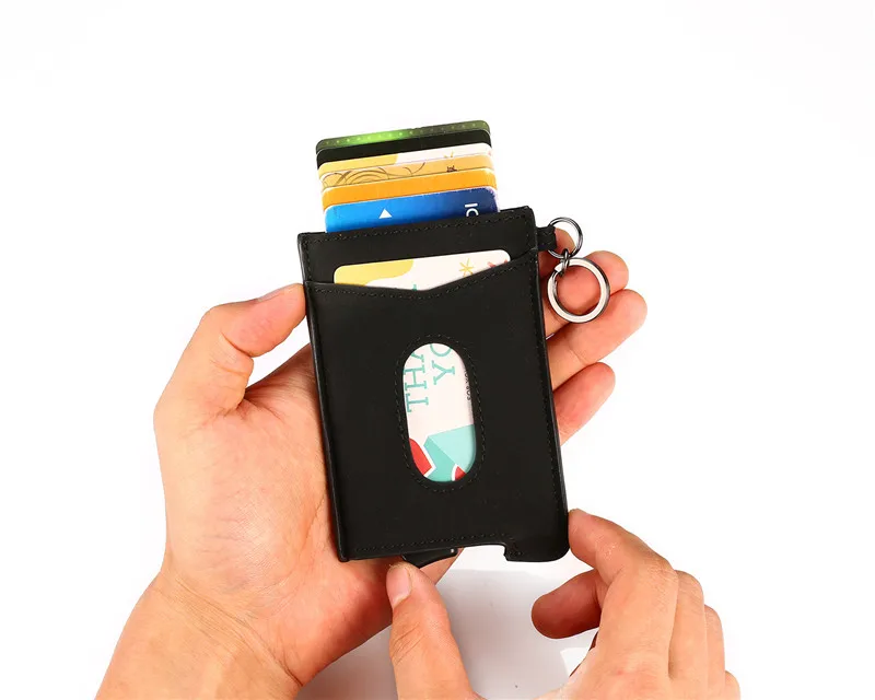 Bycobecy углеродное волокно RFID кредитный держатель для карт Anit-theft кошелек для мужчин и женщин авто всплывающий Чехол для карт кожаный держатель для ID