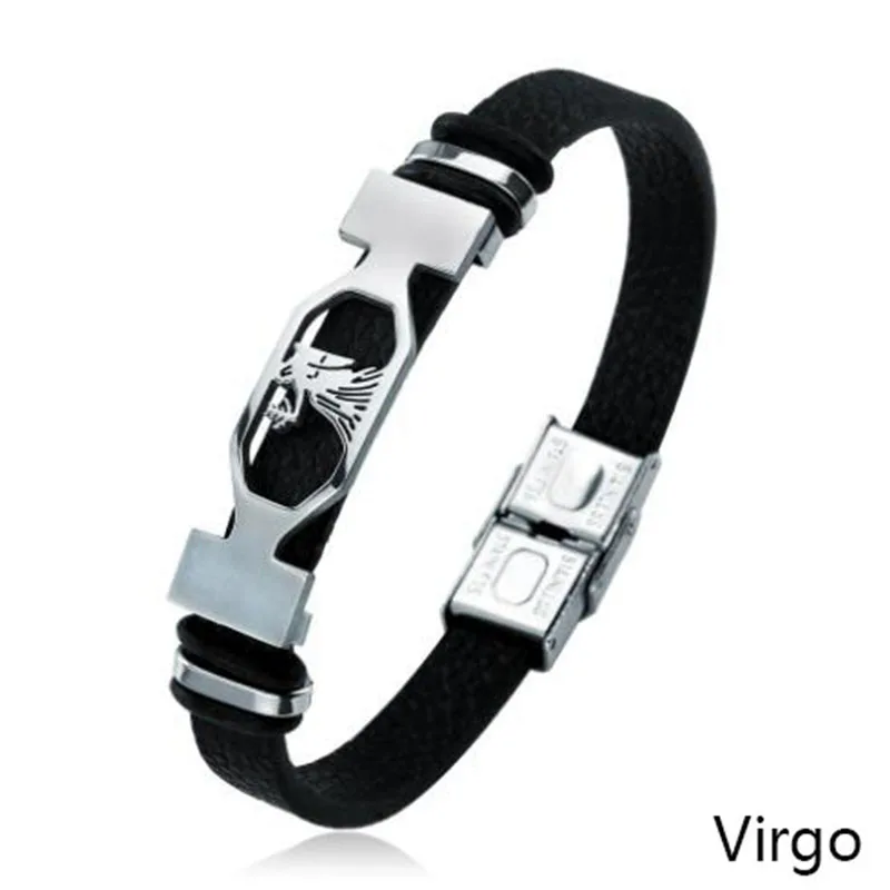 12 созвездий браслеты из нержавеющей стали мужские кожаные очаровательные повседневные индивидуальные браслеты и браслеты ювелирные изделия для женщин браслеты - Окраска металла: virgo