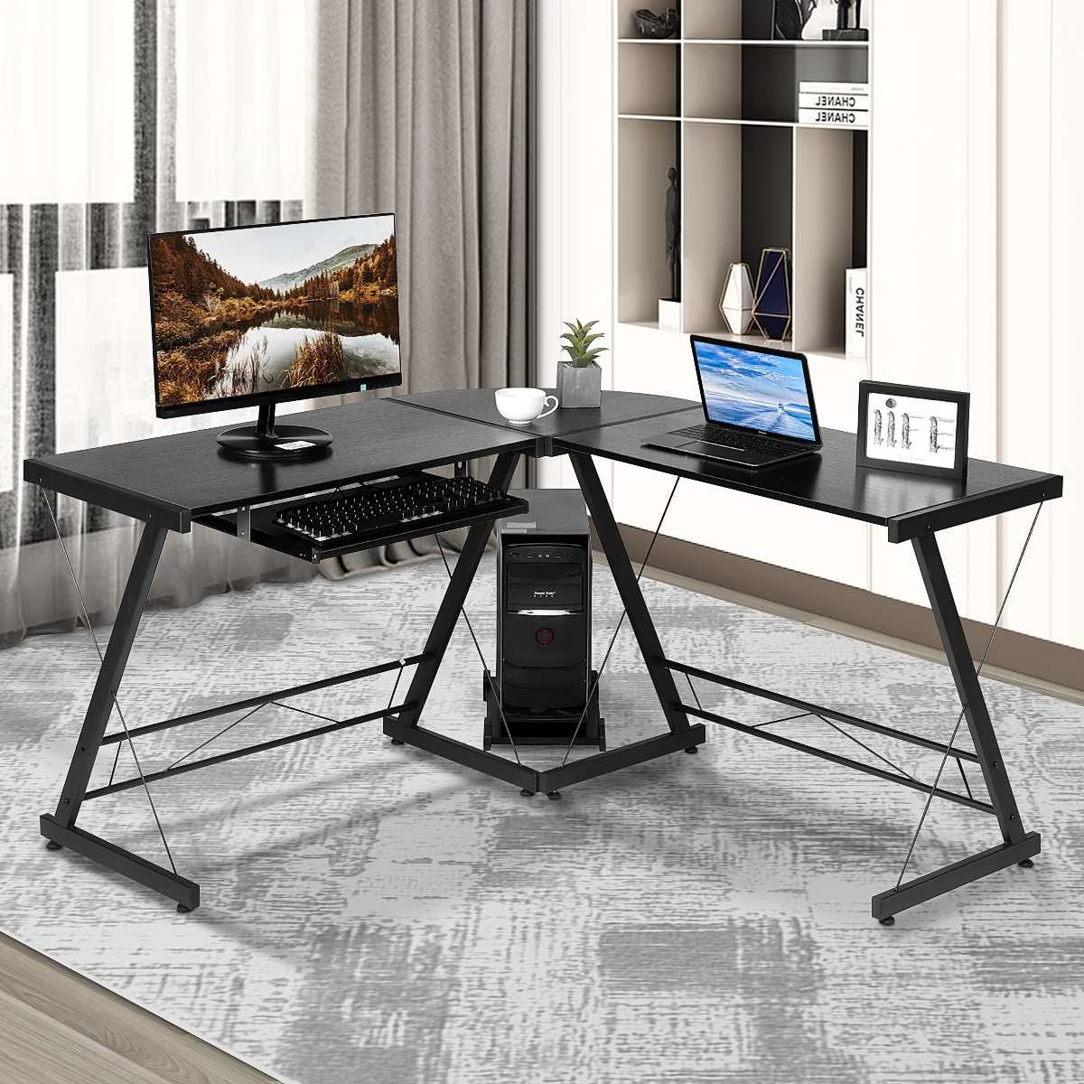 Canberra Toevlucht Spreek uit L Vormige Desktop Computer Bureau Studie Tafel Kantoor Zwarte Computer Tafel  Met Toetsenbord Lade En Cpu Stand Voor Thuis en Kantoor|Laptopbureaus| -  AliExpress