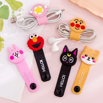 

Laser transparent cartoon desktop phone cord winder headset clip charger manager management wire holder silicone seat