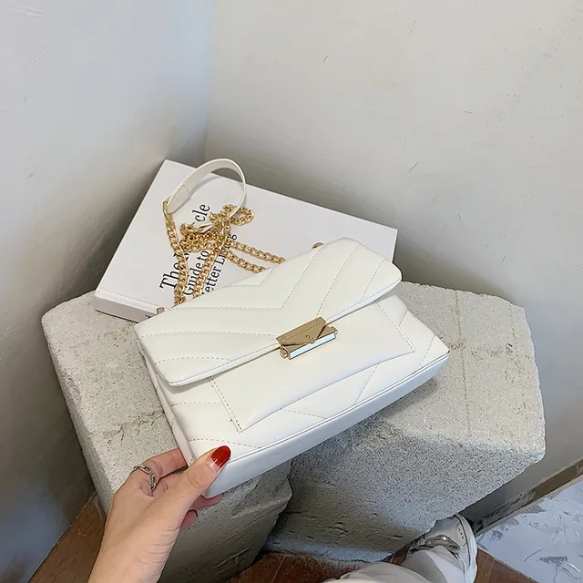 Fashion Quilting Square Women Shoulder Bags Designer Chain Crossbody Bag Luxury Pu Leather Crossbody Bag Female Small Falp Purse White