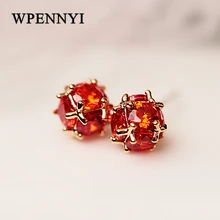 Счастливый милый шар Стиль Красный Кристалл циркония 7 мм Модные женские серьги золотистого цвета дочери рождественские подарки