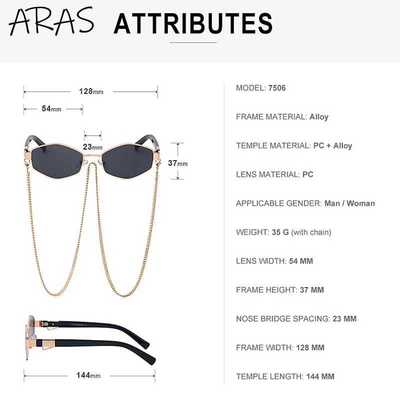 2022 Trendy Retro Hexagon With Chain Sunglasses Women Unique  Polygon Brand Designer Sun Glasses For Female Small Frame Eyewear