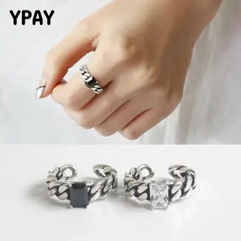 

YPAY Vintage Do the Old Style Finger Rings for Women Sterling Silver 925 Opening Adjustable Ring Bague Fine Jewelry YMR080