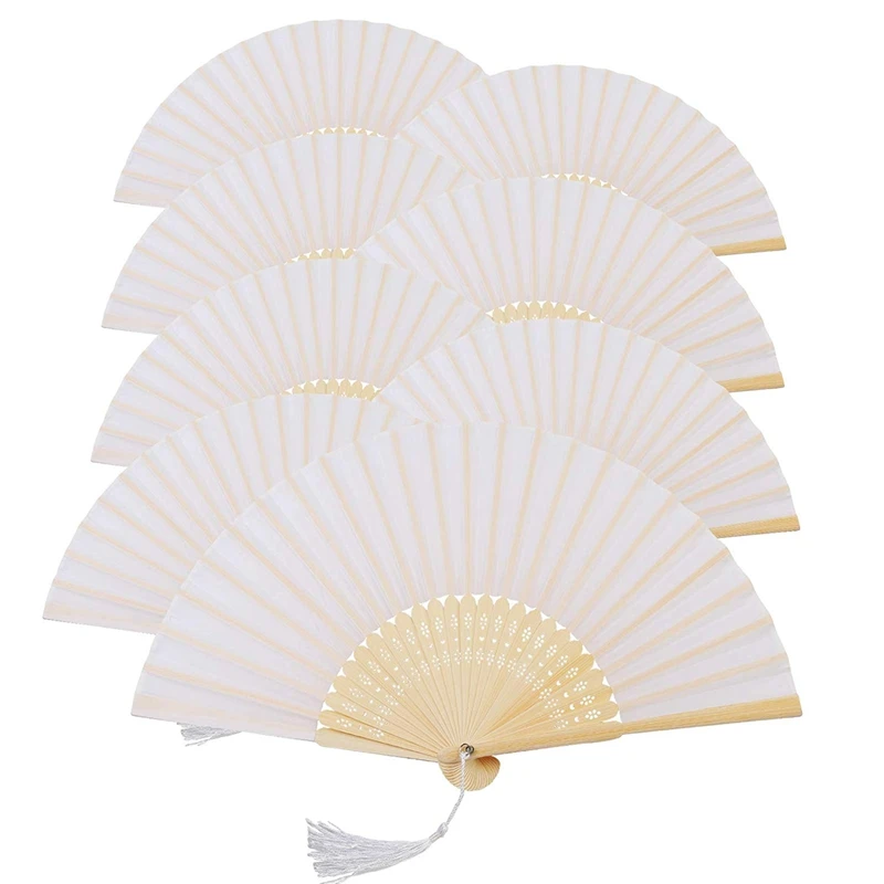 

8Pcs Folding Fan White Silk Bamboo Handheld Folded Fan Bridal Dancing Props Church Wedding Gift Party Favors Home Office Diy D