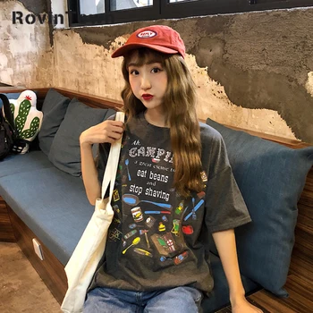 

Fashion Cartoon Print Streetwear Korean Clothes 2020 New O Neck Short Sleeve Loose Cotton Summer T-shirt Women Free Shipping
