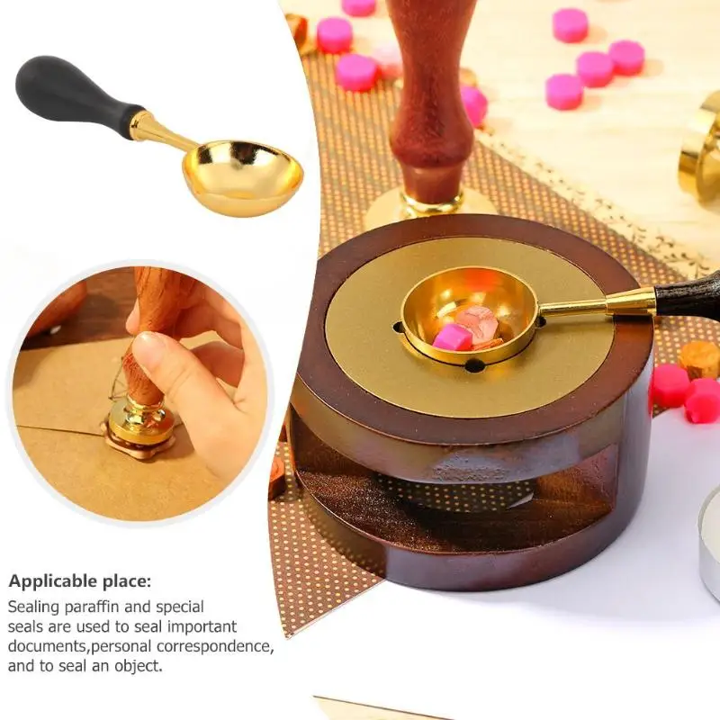 Wax Kits Retro Sealing Wax Furnace Stove Pot Wood Handle Sealing Wax Spoon for Wax Sealing Decorative Wax Stamp Craft Gift