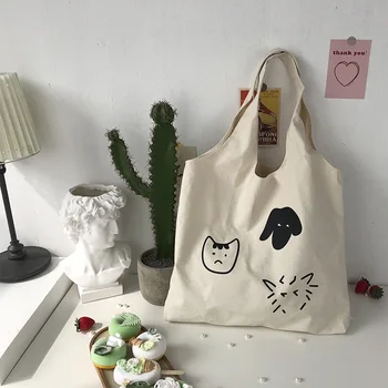 

Spring/Summer 2020 new ins net Korean cat and dog hedgehog small animal printed canvas bag convenient shopping bag