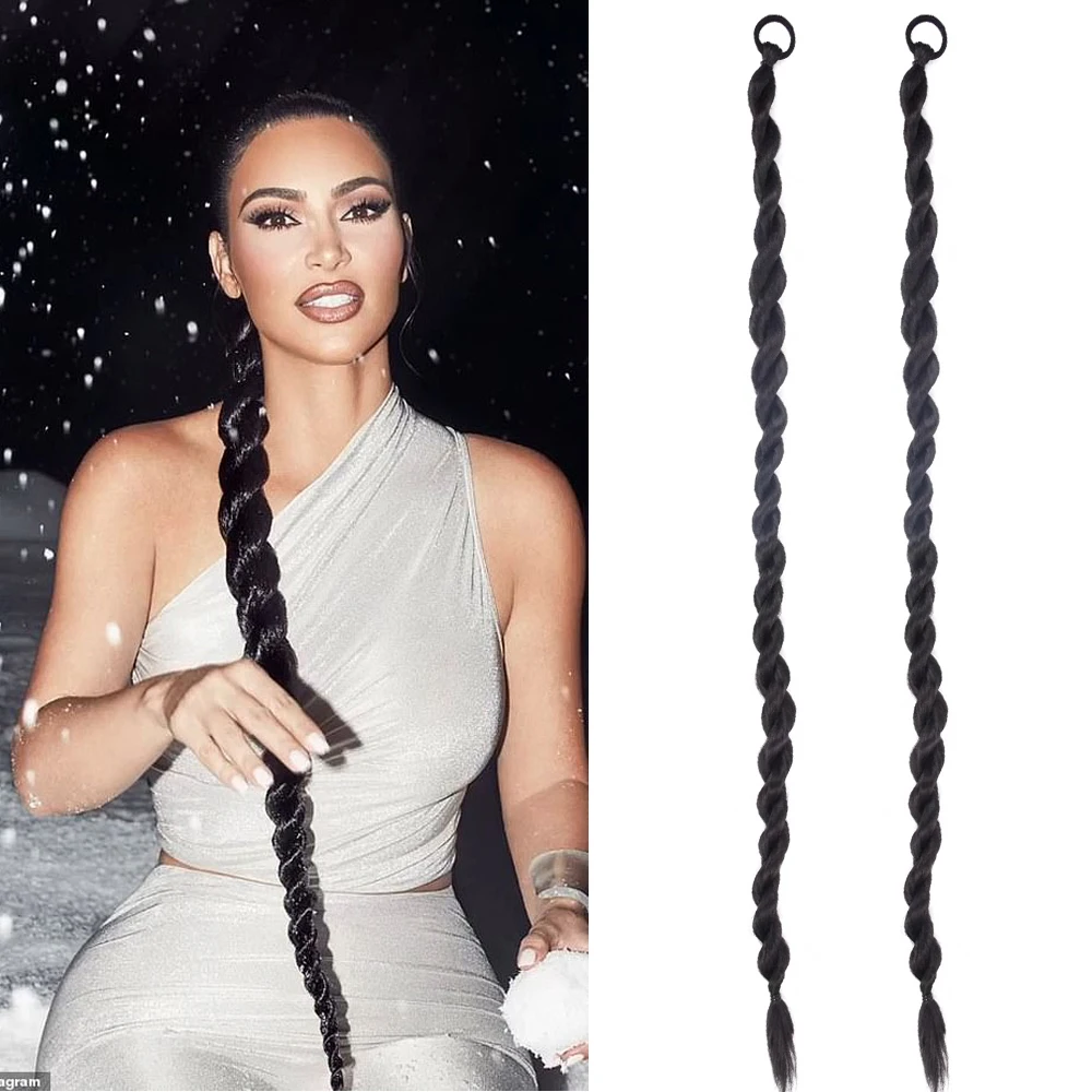 100cm 40inch Super Long Twist Braid Drawstring Ponytail Hairpiece Synthetic Pony Tail Wig for Black Women Clip in Hair Extension |