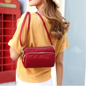 

Multi-layer Crossbody Bags Korean Mother Shoulder Bags Solid Color Travel Messenger Handbags Waterproof Nylon Cloth Bag