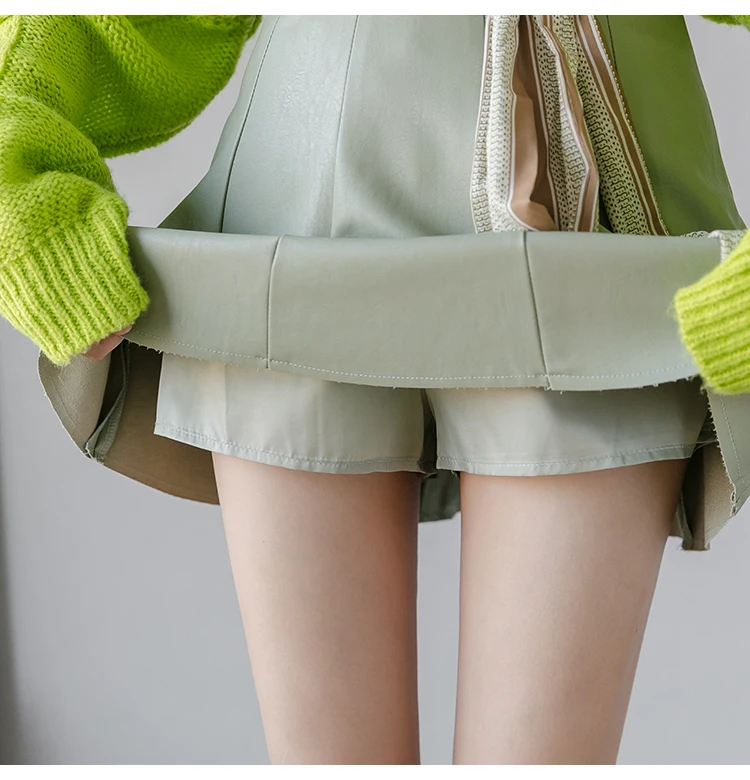 Осень Зима Kawaii женские плиссированные юбки из искусственной кожи мини Высокая талия дамские искусственная кожа Сексуальная короткая юбка женские юбки Saias