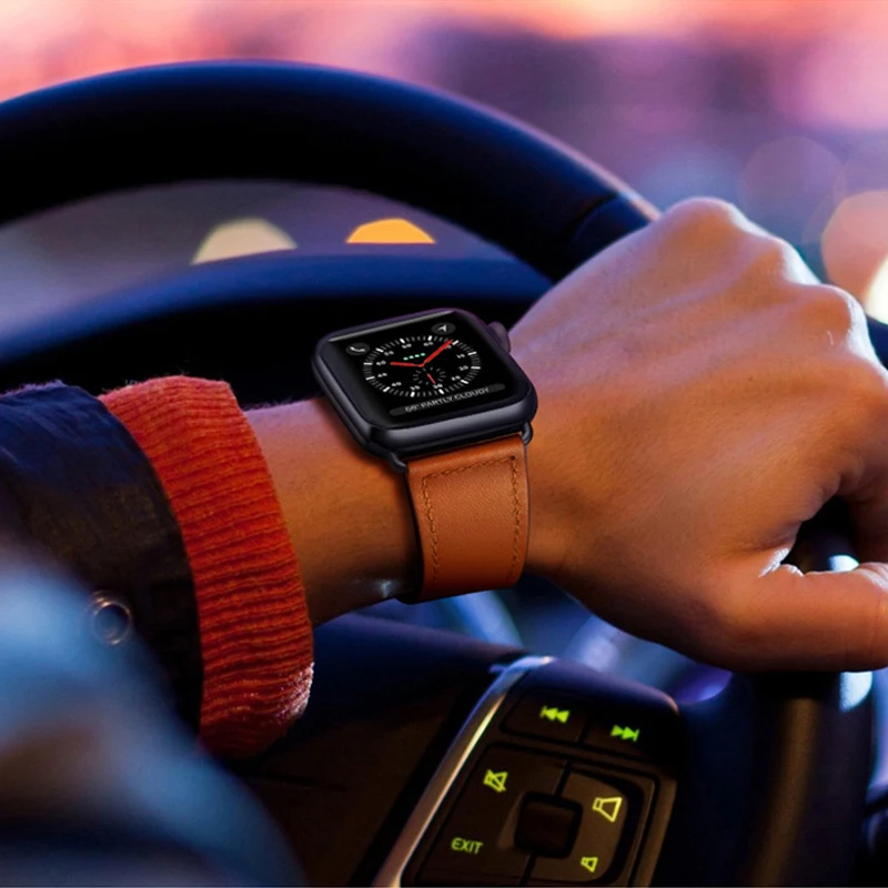 Черный ремешок для apple watch 42 мм 38 мм iwatch 5 ремешок 44 мм 40 мм браслет для часов из натуральной кожи apple watch 5 4 3 2 1