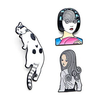 

V275 Wholesale 20pcs/lot Uzumaki Junji Ito Horror Eyeball Anime Japan Enamel Pins and Brooches Lapel Pin Badge Halloween Gifts