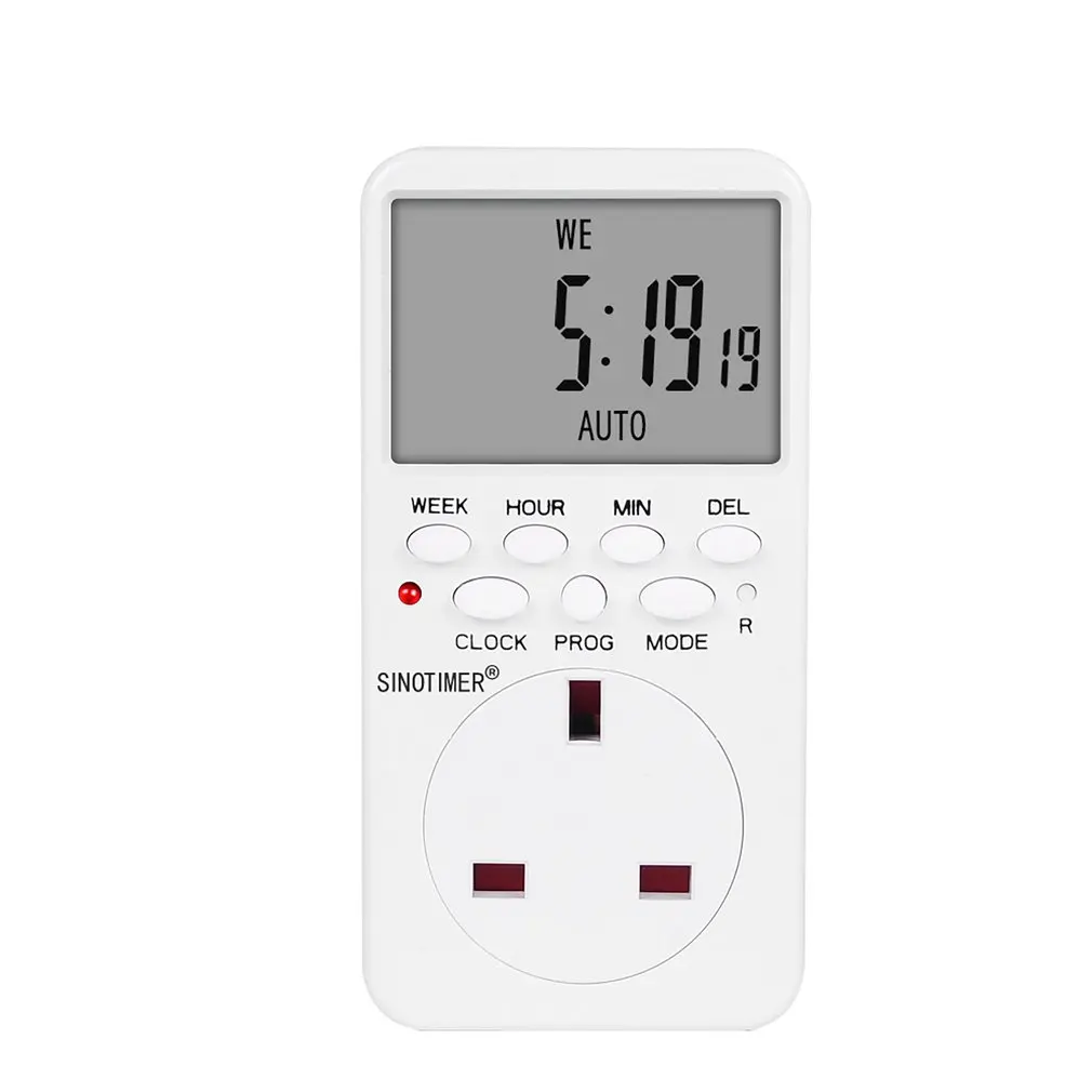 

Электронный цифровой таймер SINOTIMER TM519, кухонная розетка с таймером, 230 В, 120 В, 7 дней, 12/24 часов, программируемая розетка с таймером