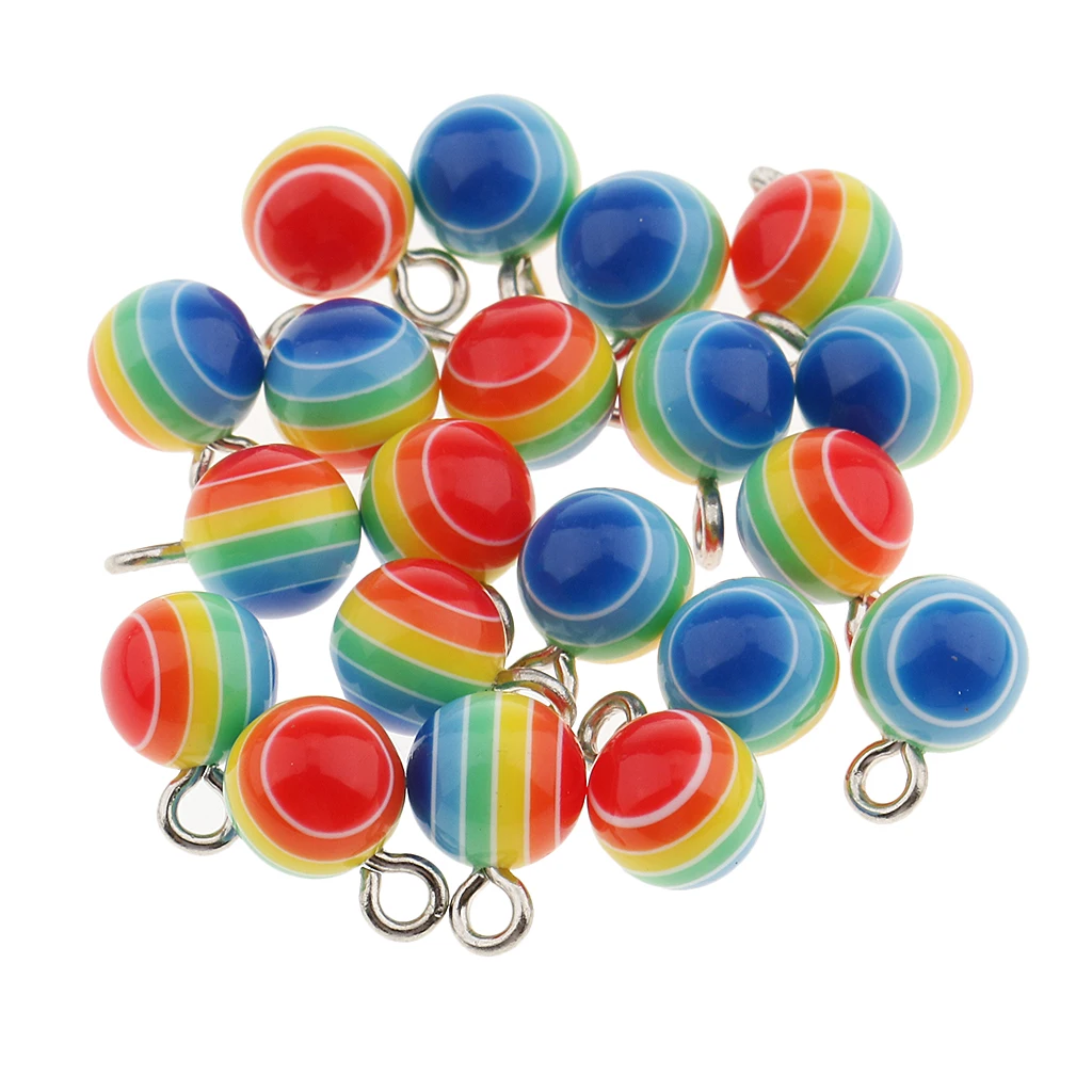 40 Pieces Round Striped Rainbow Resin Charms Pendants for necklaces bracelets earrings Jewelry Making Craft 7mm