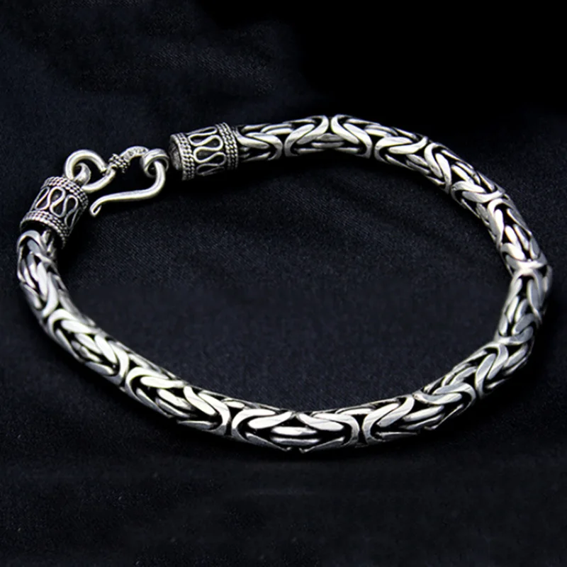 Браслет мужской из серебра 925 пробы с безопасным узором|Гибкие и жесткие
