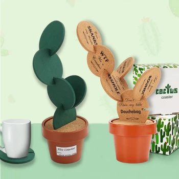 

Cute Creative Coaster Mat Cactus Potted Plants Shape Cup Mat Heat Insulation Pad Table Decoration Kitchen Accessories