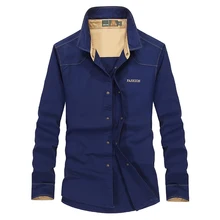 Джинсовая рубашка карго рубашка мужская от синего цвета осень тренд рубашка в Военном Стиле одежда футболка в штанах Повседневная рубашка мужская 6891