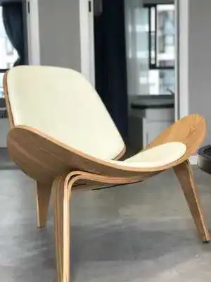 JOYLOVE Three-Legged Shell Chair Ash Plywood Fabric Upholstery Living Room Furniture Modern Lounge Shell Chair dining chairs Wood color white