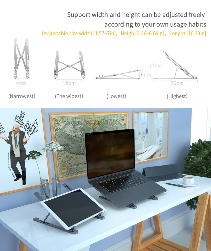 Description Picture 4 of itemAdjustable Foldable Laptop Stand Holder For Macbook Notebook Portable Aluminum Computer Desk Office Table PC Base Bracket