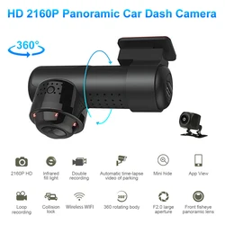 Caméra de tableau de bord 4K 2160P HD, Dashcam, Mini tableau de bord, Panorama 360 pouces, Sony IMX326, surveillance du stationnement 24H, Wifi, Vision nocturne, double objectif 