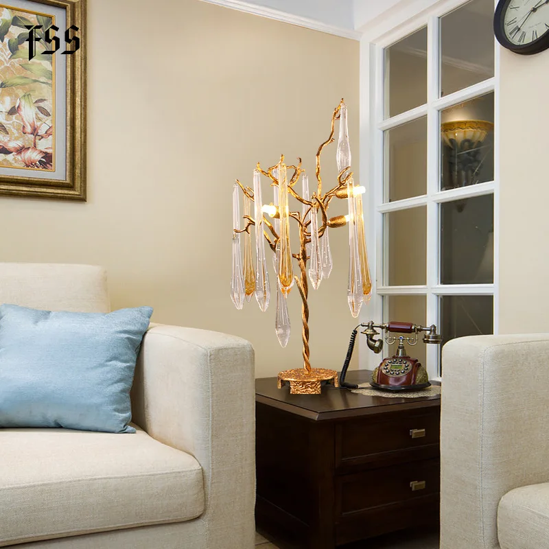 Латунная Настольная лампа с кристаллами FSS Золотая настольная для чтения