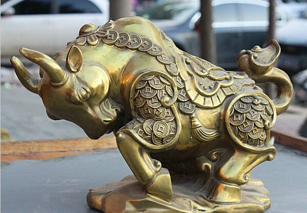 Ymying11 китайская латунная Статуэтка для богатства денег Ruyi Знак зодиака бык Bull Market