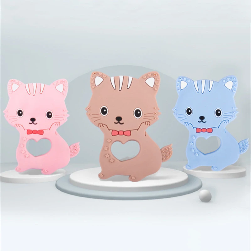 New 1PC Food Grade Silicone Cat Teether Beads Baby Teething Cute Necklace Pendant Accessories Infant Chew Toys DIY Gift