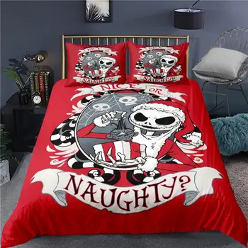 

2/3 Pieces Happy Halloween Bedding Set The Nightmare Before Christmas Duvet Cover Red Background Bed Cover Sets Pillowcase