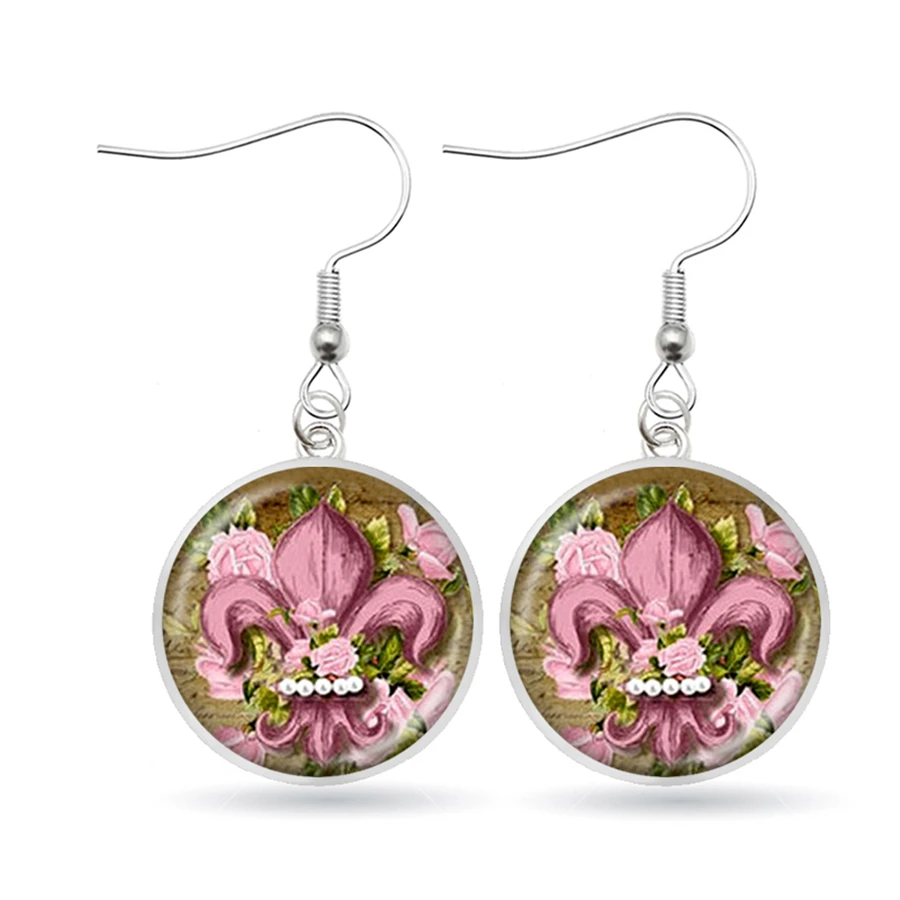 Художественное стекло цветок лилии длинные Винтажные серьги Флер де Лис кабошон